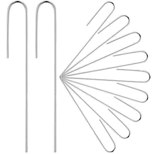 4 Pcs Irrigation Drip Tubing Landscape Pins 5 Inch J Shape Garden Stakes Galvanized Lawn Pins (Hold up to 1/2" Drip Tubing)