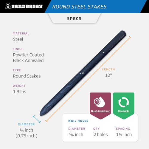 12" Round Steel Concrete Form Stakes with Nail Holes (3/4 in X 12 in)