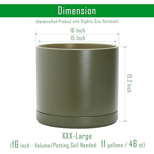16 Inch Ceramic Planter Pot (XXX-Large / Olive)