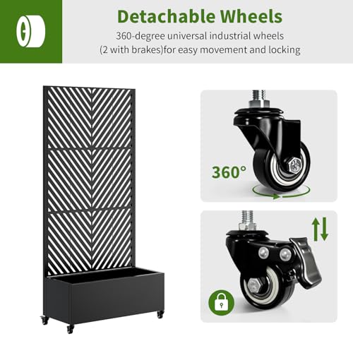 Metal Planter Box with Trellis and Wheels (Black / Rectangular E)