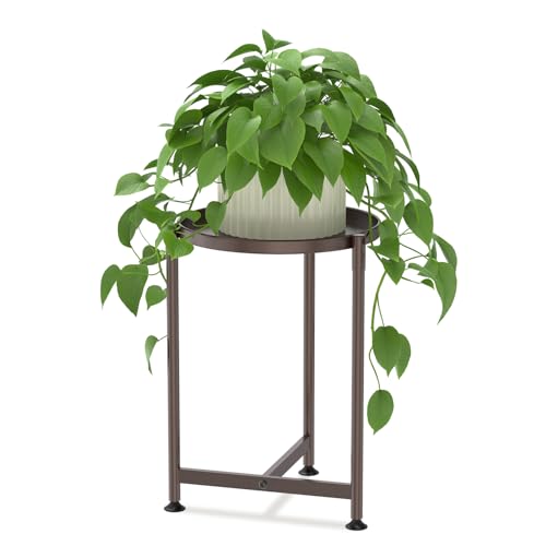 Metal Small Plant Stand Indoor Tall with 11 Inch Large Tray (Vintage Brown / 1 Tier)