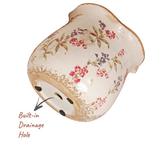 French Farmhouse Ceramic Flower Pot & Utensil Holder for Indoor (Cottage Meadow)