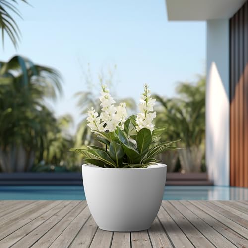 Accent Round Tapered White Concrete Planter 13" Tall (White / 17.3"w x 13"h)