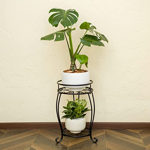 2 Tier Black Metal Plant Stand Indoor Outdoor