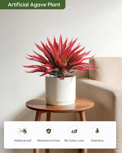 Outdoor Fake Agave Artificial Plant (Red-22 Inch-2 Pack)