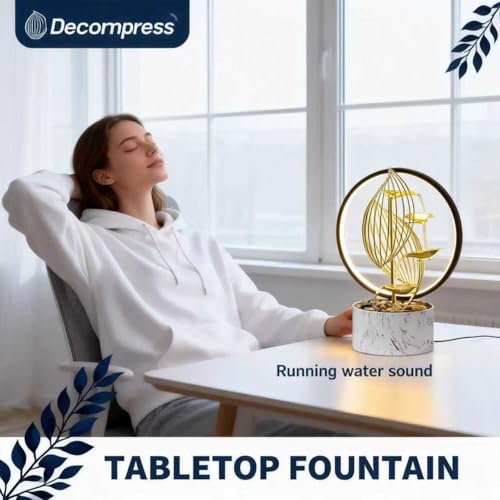 15 Inch Gold LED Metal Tabletop Water Fountain (Fssq)