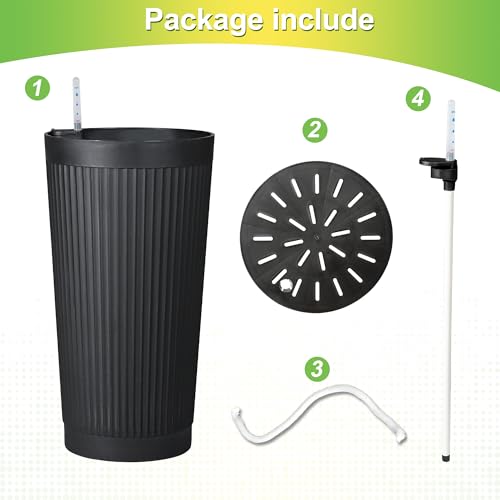 Set of 2 Large Round Tall Planter for Indoor or Outdoor 24" Flower Pots for Porch (Round Ribbed Black / 24")
