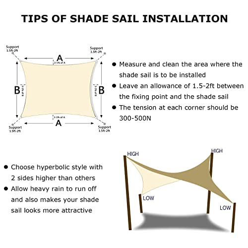 10'X20' Sun Shade Sail Cream Curved Rectangle Customizable