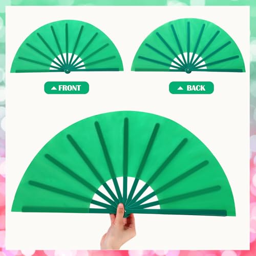 2 Packs Large Folding Hand Fans (Grass Green and Pink)