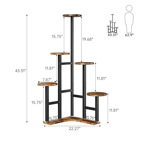 Corner Plant Stand Indoor with Grow Lights 6 Tiered Corner Plant Shelf (Rustic Brown(with Lights) / 6 Tier-Round)