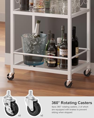 Bar Cart with 3 Mirrored Shelves (White（3 Tier）)