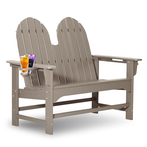 Outdoor Patio HDPE Adirondack Garden Skinny Bench (Weathered Wood / 51.5IN)