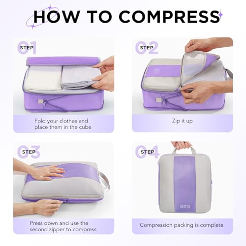10 Set Compression Packing Cubes for Travel Essentials (Light Purple)