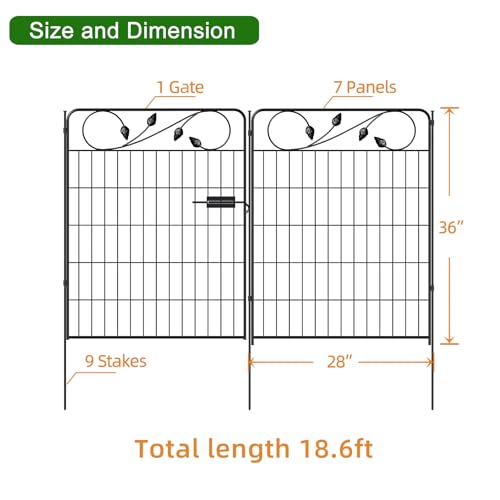 Metal Garden Fence with Gate 36in (36″Tall(Gate+7 Panels))
