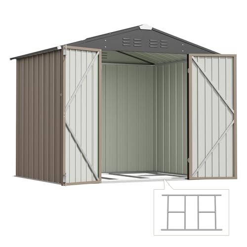 8x6 FT Outdoor Storage Shed with Floor Frame (Brown / 8x6 FT)