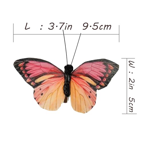 Artificial Feather 3D Butterfly Party Decorations Set of 12 with Wire 6 Color Ornaments for Home Decoration (B Wire)