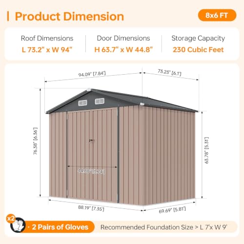 8x6FT Outdoor Storage Shed Brown (Brown / 8' x 6')