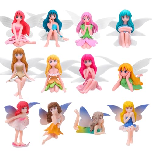 12 Pcs Fairy Figurines Miniature Fairies Dynamic Pose Garden Set (2.55*2.75 inch)