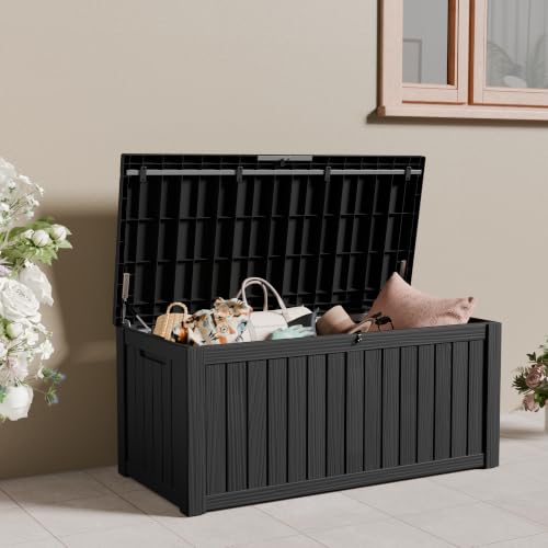 120 Gallon Outdoor Storage Box Waterproof Lockable Resin Deck Box for Patio (Black / 120 Gallon)