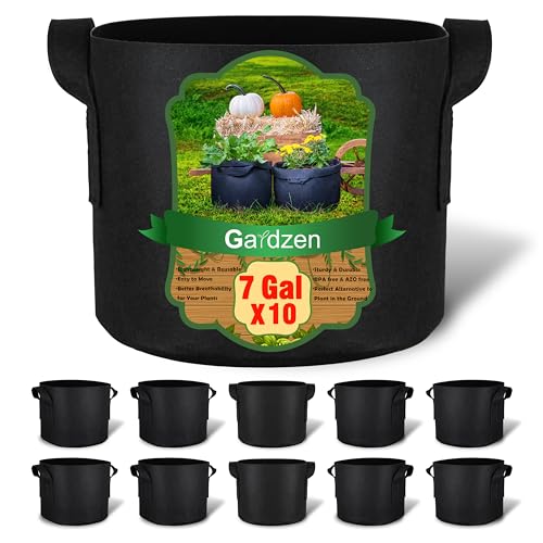 10 Pack 7 Gallon Grow Bags Fabric Pots with Heavy Duty Handles (10 Count)