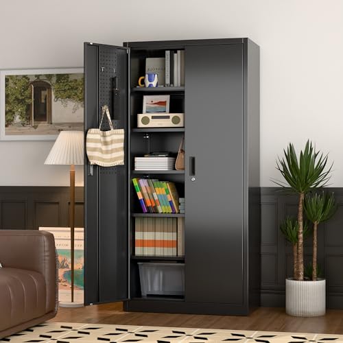 71" Black Lockable Metal Storage Cabinet (Black / 18"D x 34"W x 71"H)
