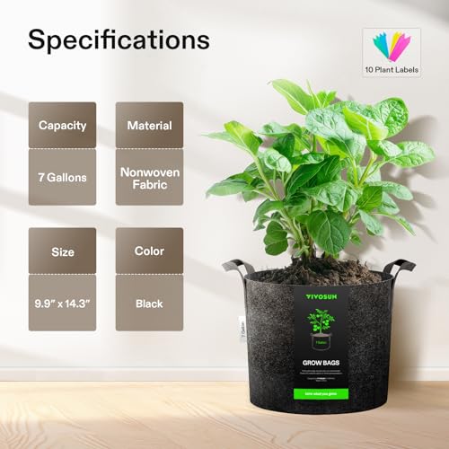 10 Pack 7 Gallon Plant Grow Bags Fabric Pots with Handles (10 Count)