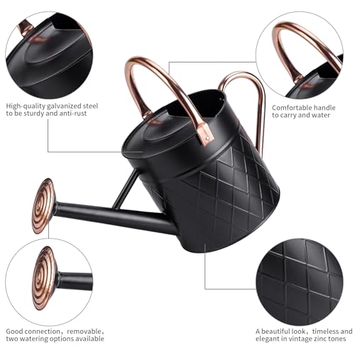 1.75 Gallon Outdoor Metal Watering Can for Garden Plants (Black)