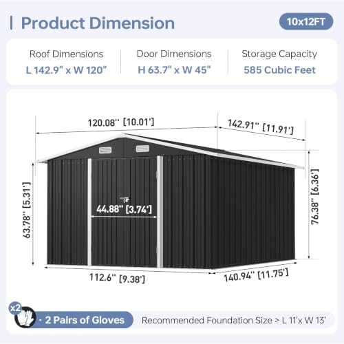 10x12FT Outdoor Storage Shed Black (Dark Black / 10' x 12')