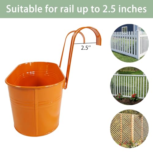 8 Pack 12" Colorful Metal Railing Planters with Hooks for Outdoor Fence (Oval - 11.8 Inch)