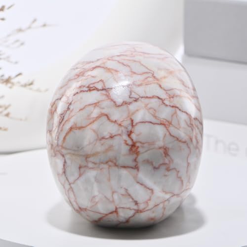 5''Natural Red Grid Crystal Skull Head Hand Carved Reiki Healing Stone Statue Healing Home Office Art Room Decoration (Red Grid Stone / 5inch)