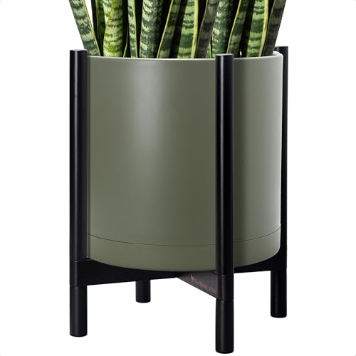 Plastic Pot with Ebony Wood Stand (Olive Pot + Ebony Stand / 16 Inch)