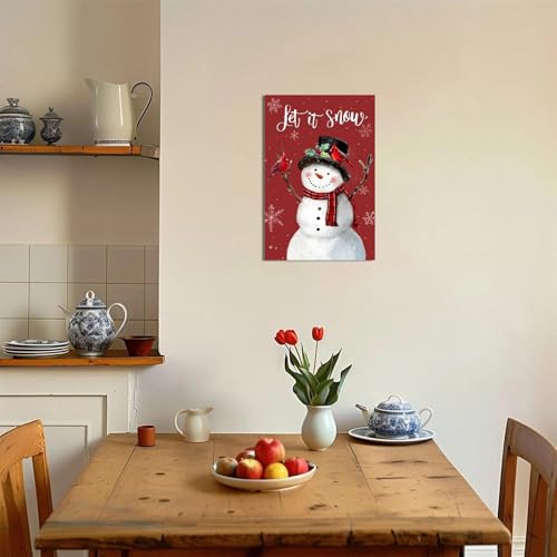 Let It Snow Christmas Snowman Canvas Wall Artn (16"L x 24"W / Snowmen red)