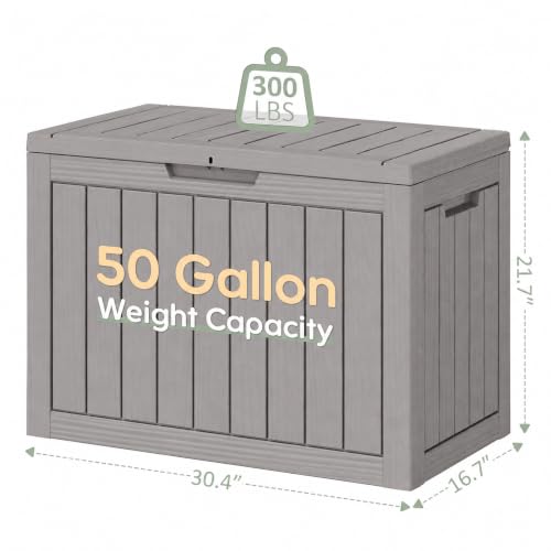 50 Gallon Outdoor Storage Box Waterproof Deck Box for Patio (Grey / 50 Gallon)