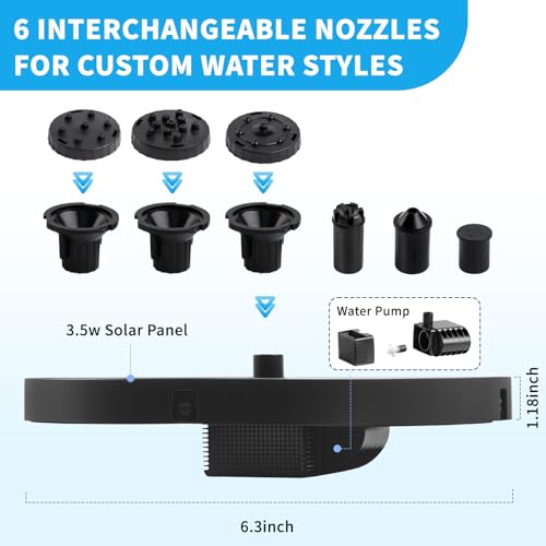 3.5W Solar Powered Water Fountain for Bird Bath Water Pump with 6 Nozzles (3.5w Solar Water Fountain)
