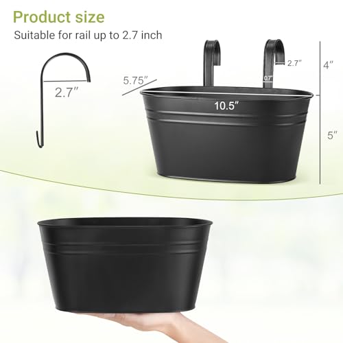 10.5 Inch Metal Hanging Flower Pots 4 Pcs Outdoor Railing Planter Box (4 Count)