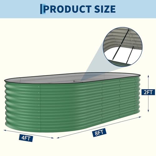 2 Pack 8x4x2ft Galvanized Raised Garden Bed (Green-oval / 8x4x2ft 2pcs)