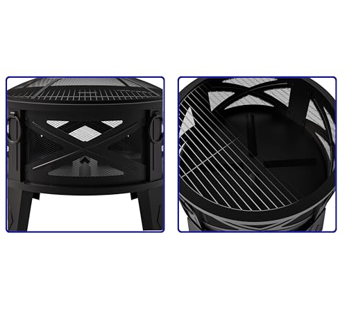 26in Steel Fire Pit with Chimney for Backyard Camping BBQ (Contemporary)