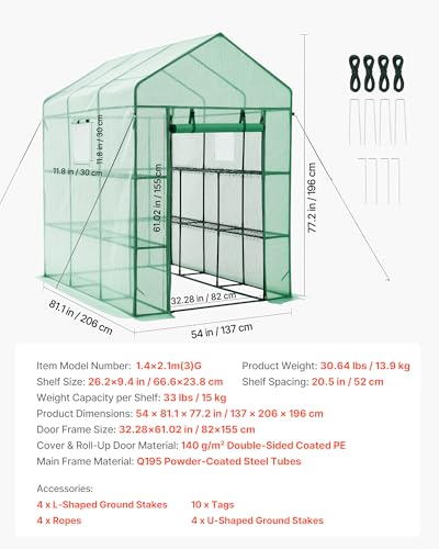 Walk in Greenhouse (Green / 4.5x6.8x6.4 ft)