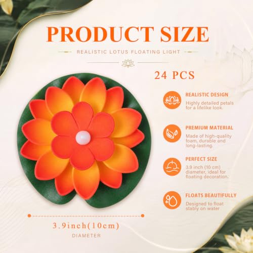 24 Pcs Floating Lotus LED Lights (Orange / 3.94 Inch)