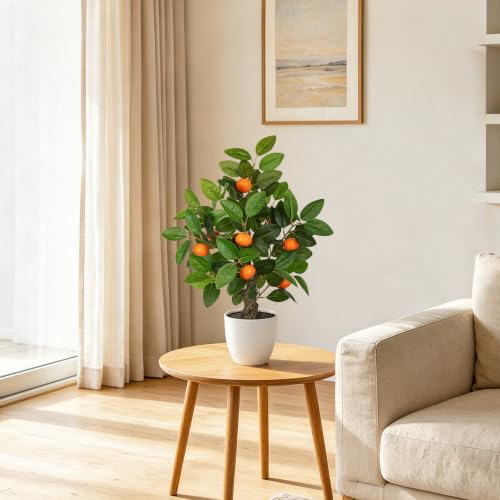 2Ft Fake Orange Tree Artificial Orange Tree in Pot Artificial Potted Plants (Big Orange/White)