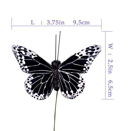 Feather Butterfly Decoration Set of 12 pcs Black Butterflies Party Decorations Halloween Decoration Home Decoration (12 Count)