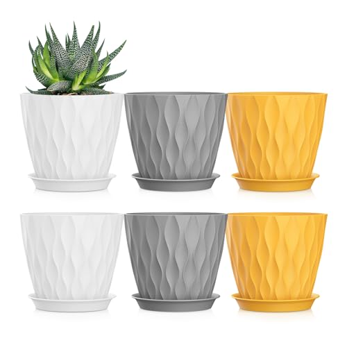 5 Inch Planter Pots (Orange+grey+white / 5inch)