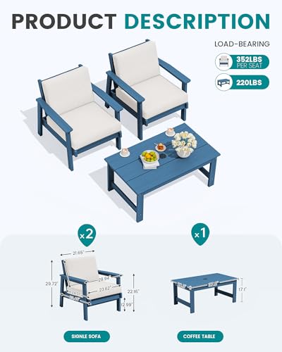 HDPE Outdoor Sofa Set (Blue/Khaki)