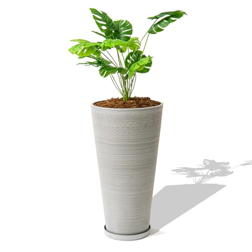 28 in. Tall Round Tapered Planter for Indoor and Outdoor Patio Décor (Gray / 28" H)