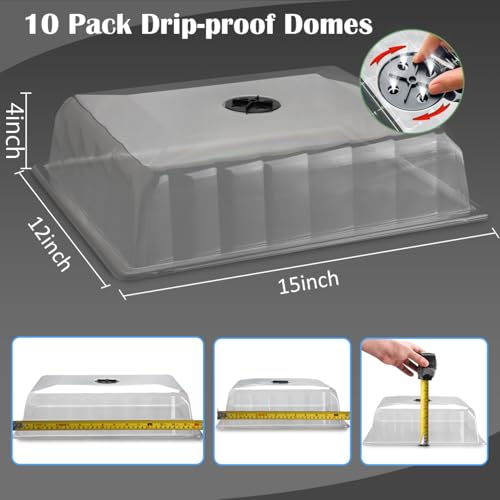 10-Pack Leak-Proof Humidity Domes, Plastic Clear Seed Starter Dome, Seed Starter Tray Covers Humidifying and Insulating for Greenhouse Germination and Garden Growing (16"×13", 4" Height) (1613 4 Inch Dome-10P)
