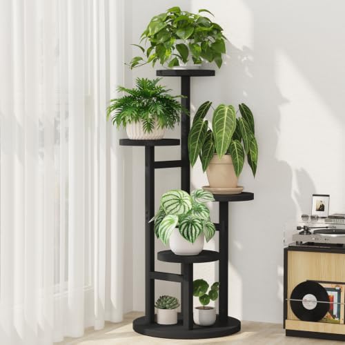 4 Tier Wood Plant Stand Indoor Outdoor Corner Tall Shelf (Pine Black / 4 Tiers)