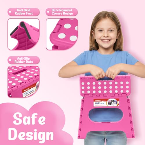 11" Folding Step Stool for Kids and Adults (Rose Red / 11 Inch)