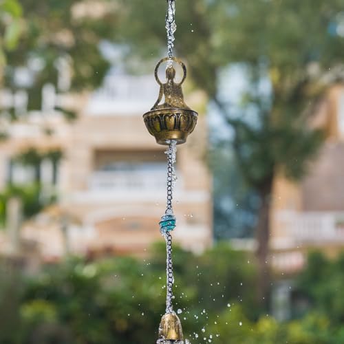 10.2ft Rain Chains for Outside Gutters (Brass-Buddha)
