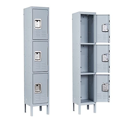 Metal Storage Locker (3 Door-Small / Grey)