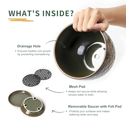 Sureasy Ceramic Indoor Plant Pots (Green / 5.6 inch)
